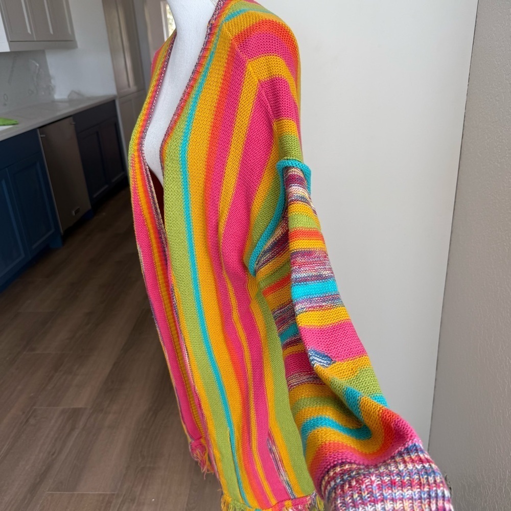 Umgee Multicolor Striped Cardigan Size Medium Boho Hippie Festival Colorful Cozy - Picture 6 of 6